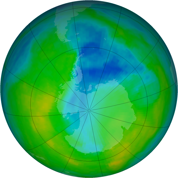 Antarctic ozone map for 09 December 1987